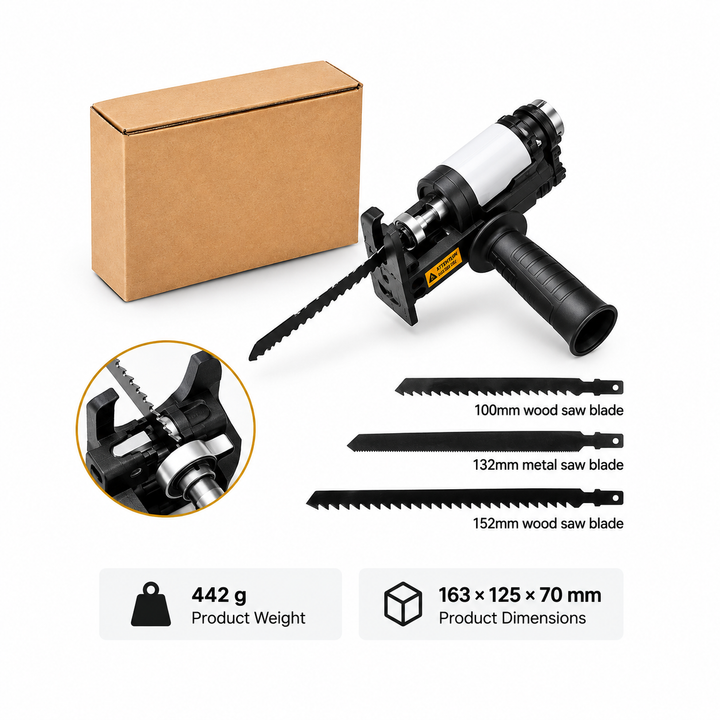 Kinetzra DrillCut™ Reciprocating Saw Attachment with Drill Accessories