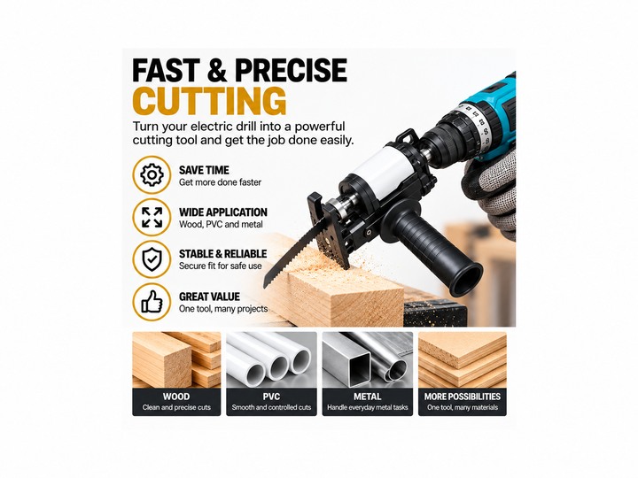 Kinetzra DrillCut™ Reciprocating Saw Attachment with Drill Accessories