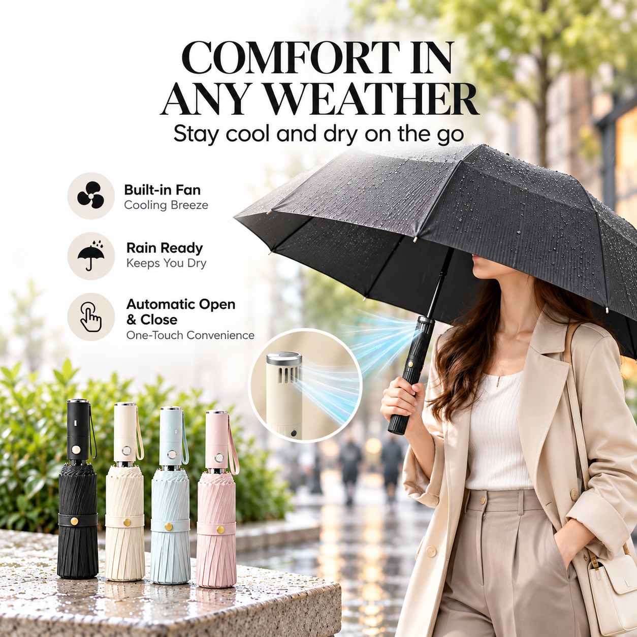 Automatic Folding Umbrella With Fan